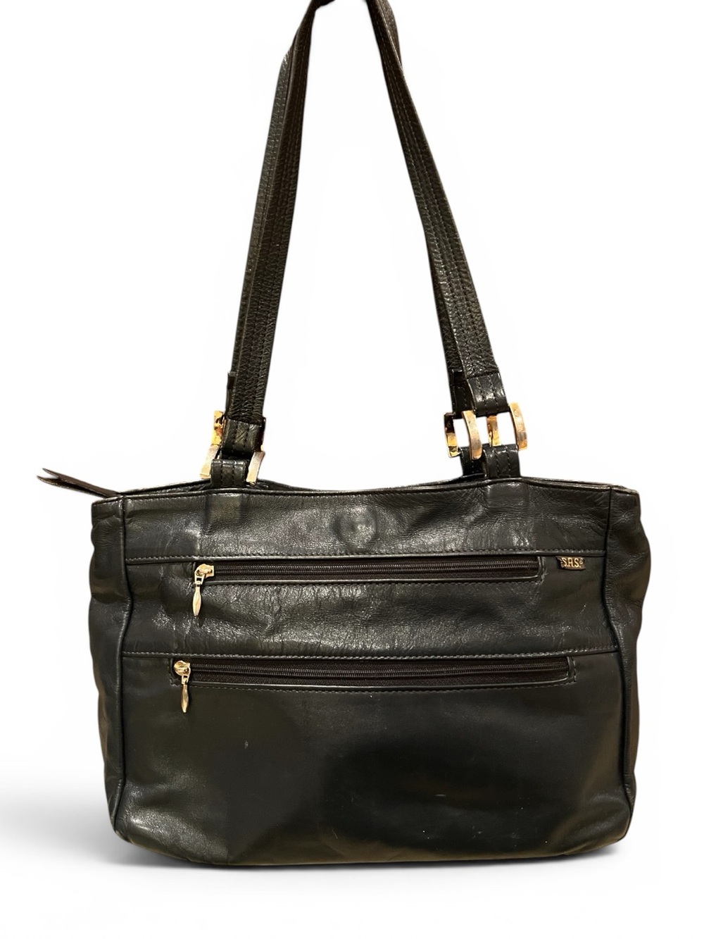 SAS Vintage Black Pebble Leather Multi-Zip Shoulder Bag – Made in USA